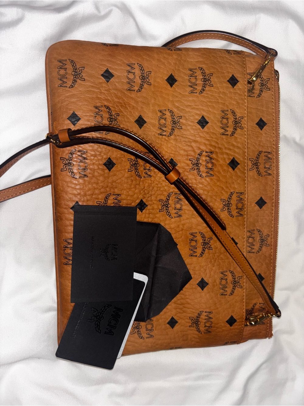 MCM Cognac Visetos Leather Crossbody Pouch - Picture 2 of 5